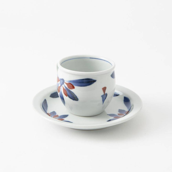 Red and Indigo Chrysanthemum Cup and Saucer