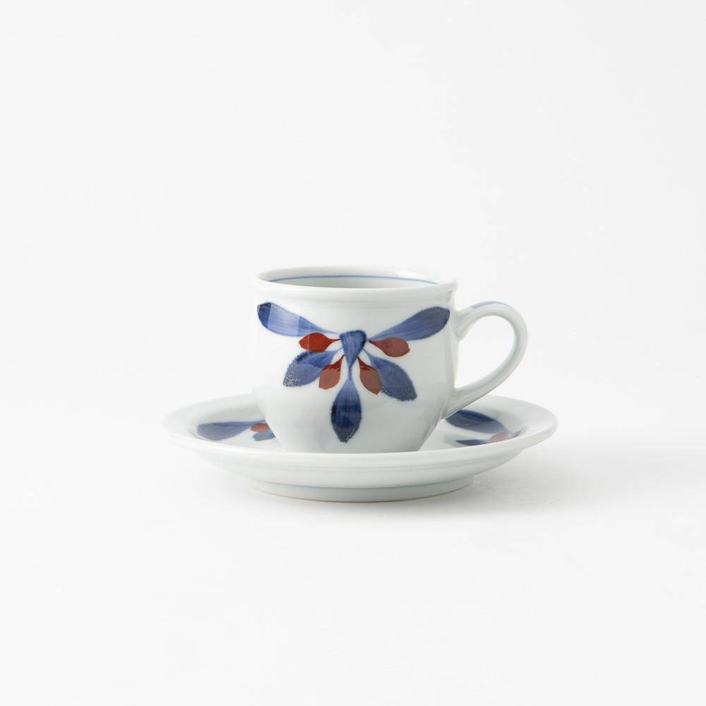 Red and Indigo Chrysanthemum Cup and Saucer