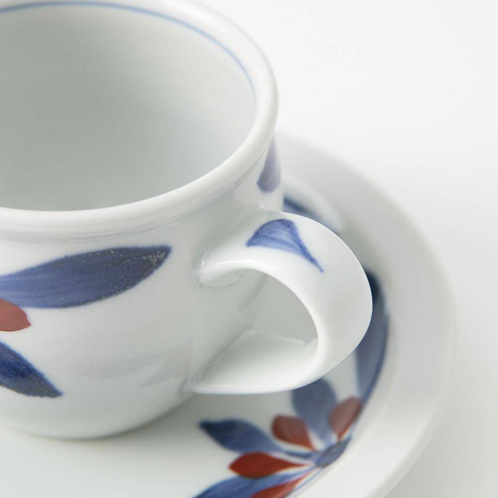 Red and Indigo Chrysanthemum Cup and Saucer