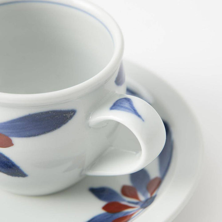Red and Indigo Chrysanthemum Cup and Saucer