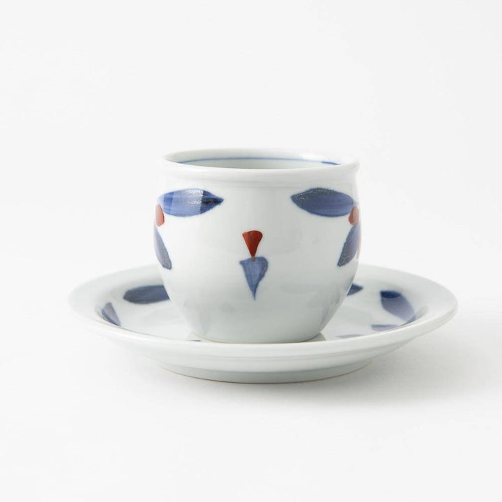Red and Indigo Chrysanthemum Cup and Saucer
