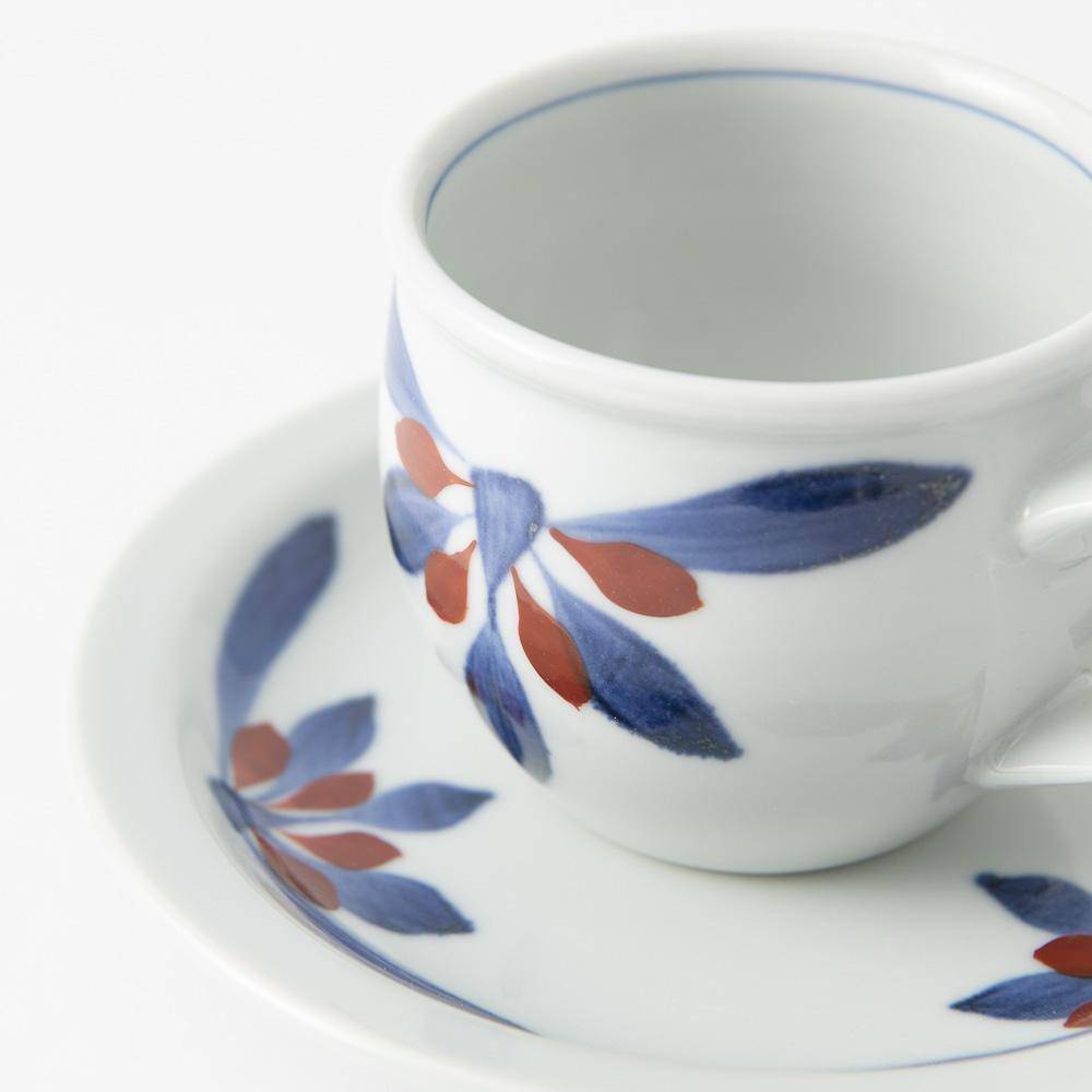 Red and Indigo Chrysanthemum Cup and Saucer