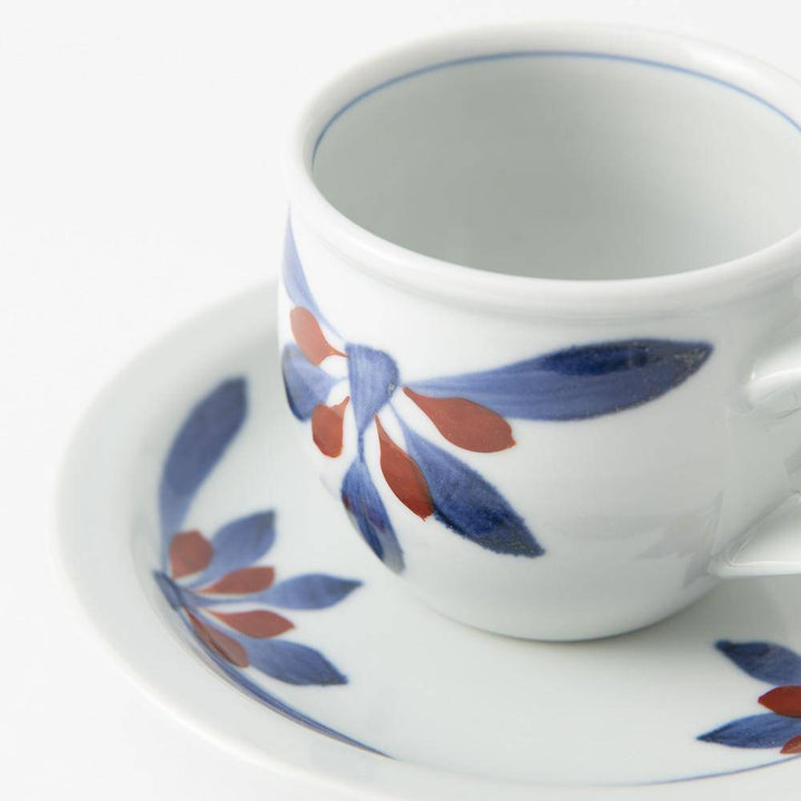 Red and Indigo Chrysanthemum Cup and Saucer