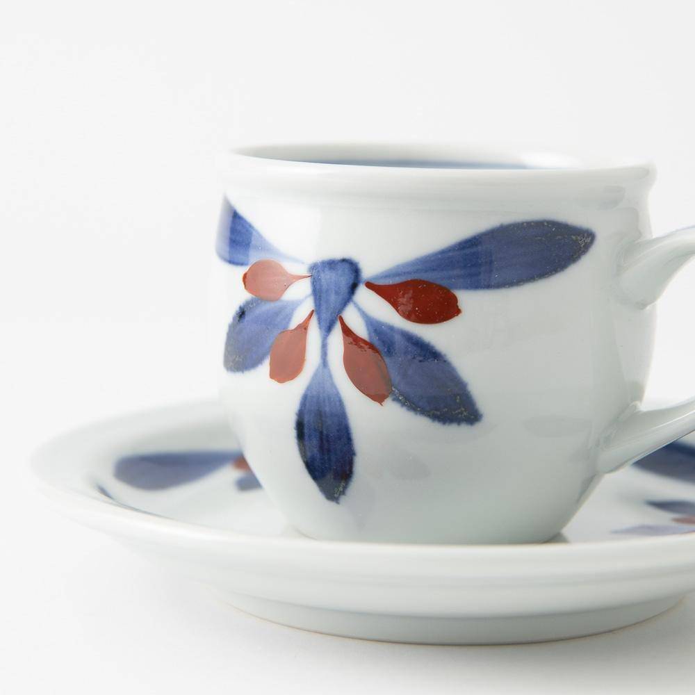 Red and Indigo Chrysanthemum Cup and Saucer