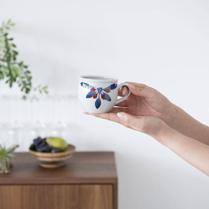 Red and Indigo Chrysanthemum Cup and Saucer