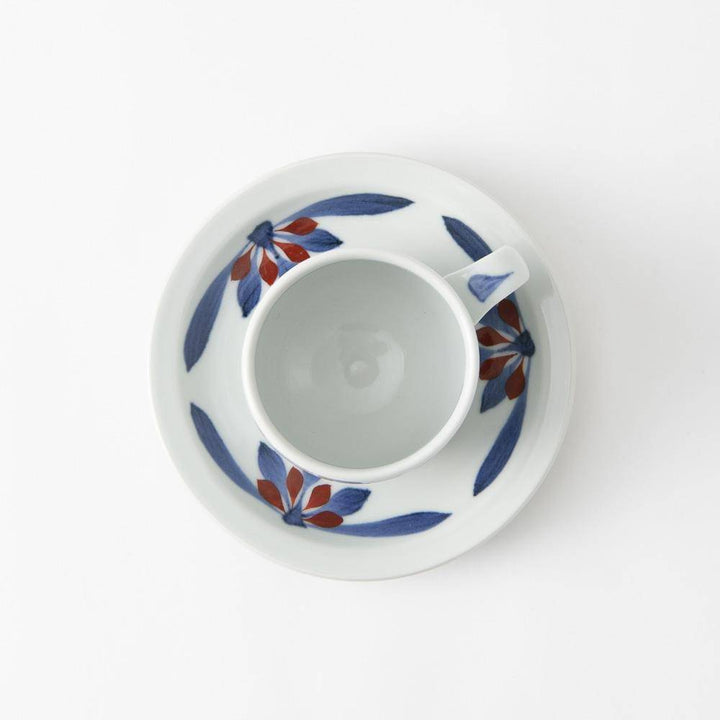 Red and Indigo Chrysanthemum Cup and Saucer
