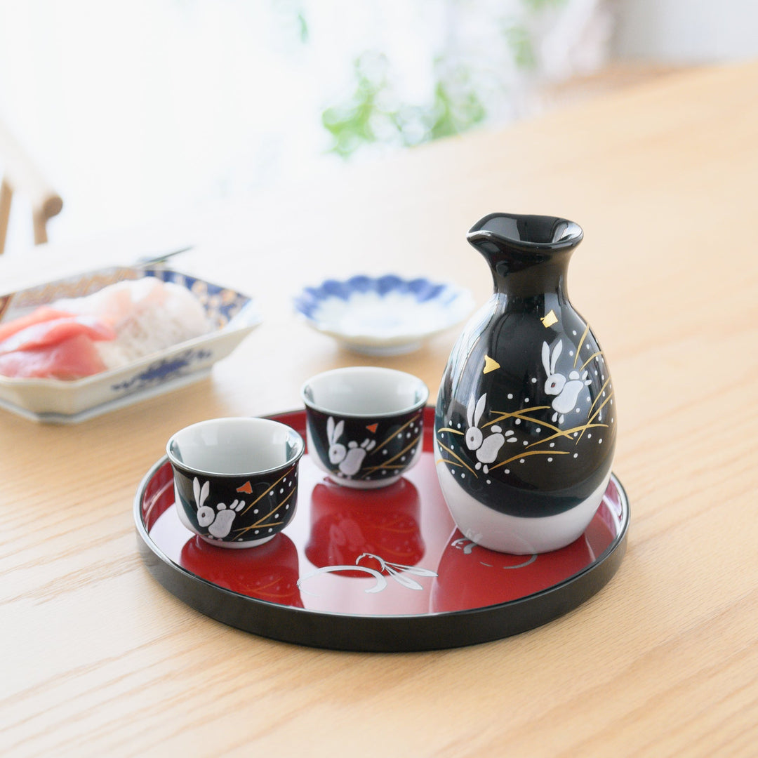 Jumping Rabbit Sake Set with Tray