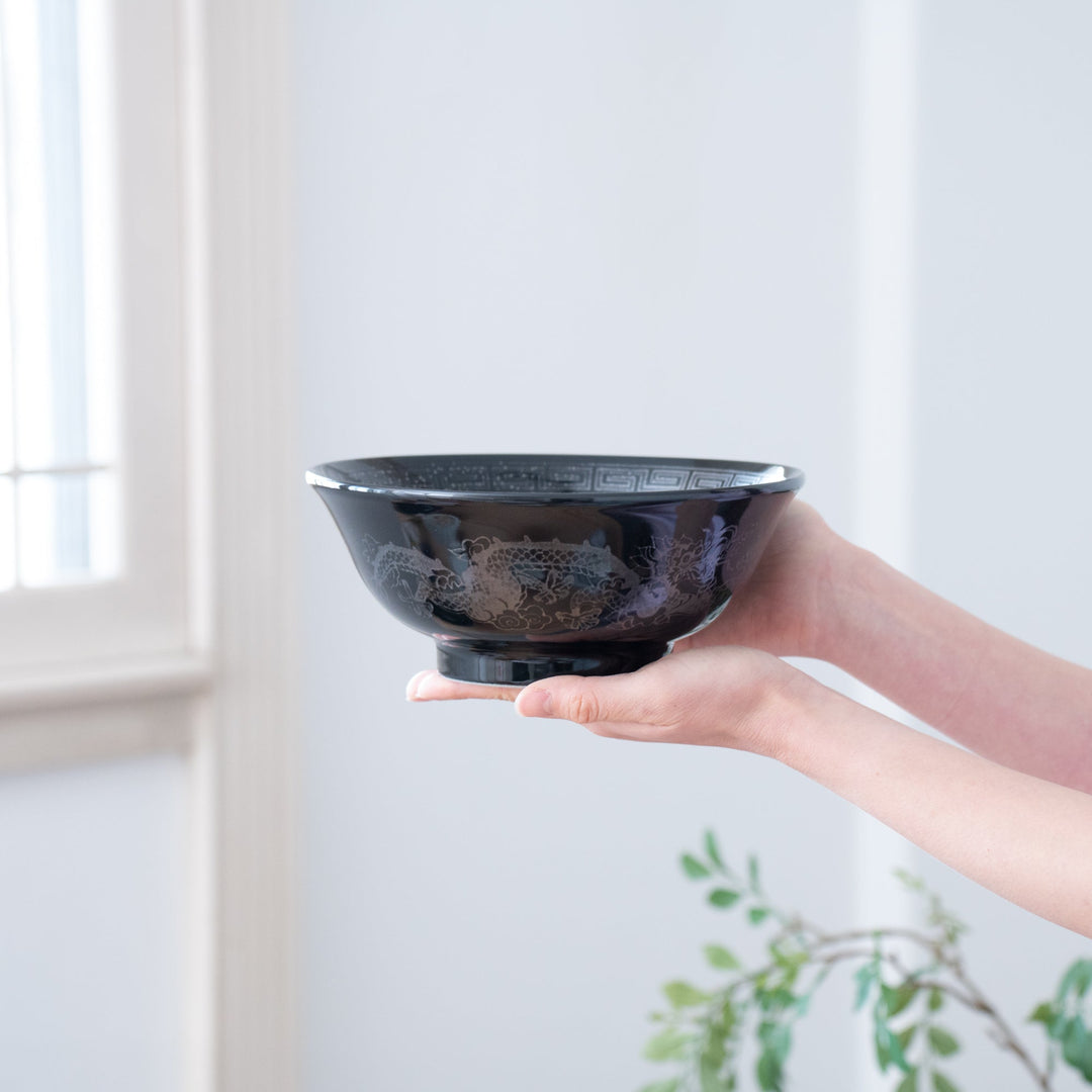 Silver Dragon Black Ramen Bowl 8.3 in