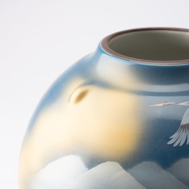 Two Cranes and Mountains Japanese Flower Vase with Stand