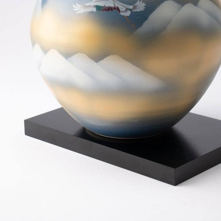 Two Cranes and Mountains Japanese Flower Vase with Stand