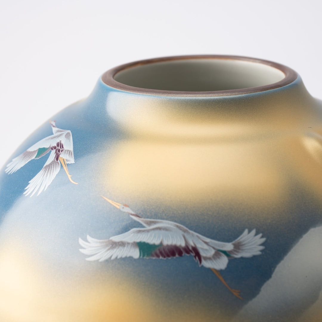 Two Cranes and Mountains Japanese Flower Vase with Stand