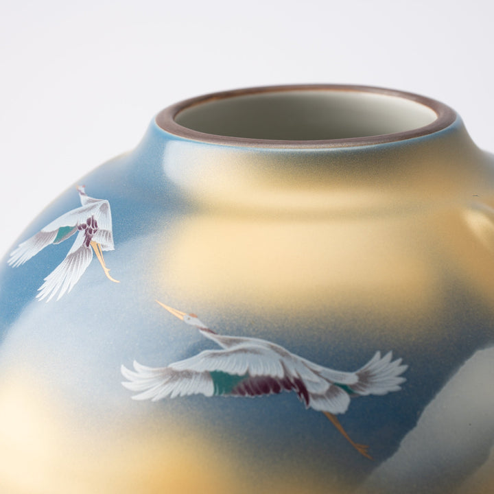 Two Cranes and Mountains Japanese Flower Vase with Stand