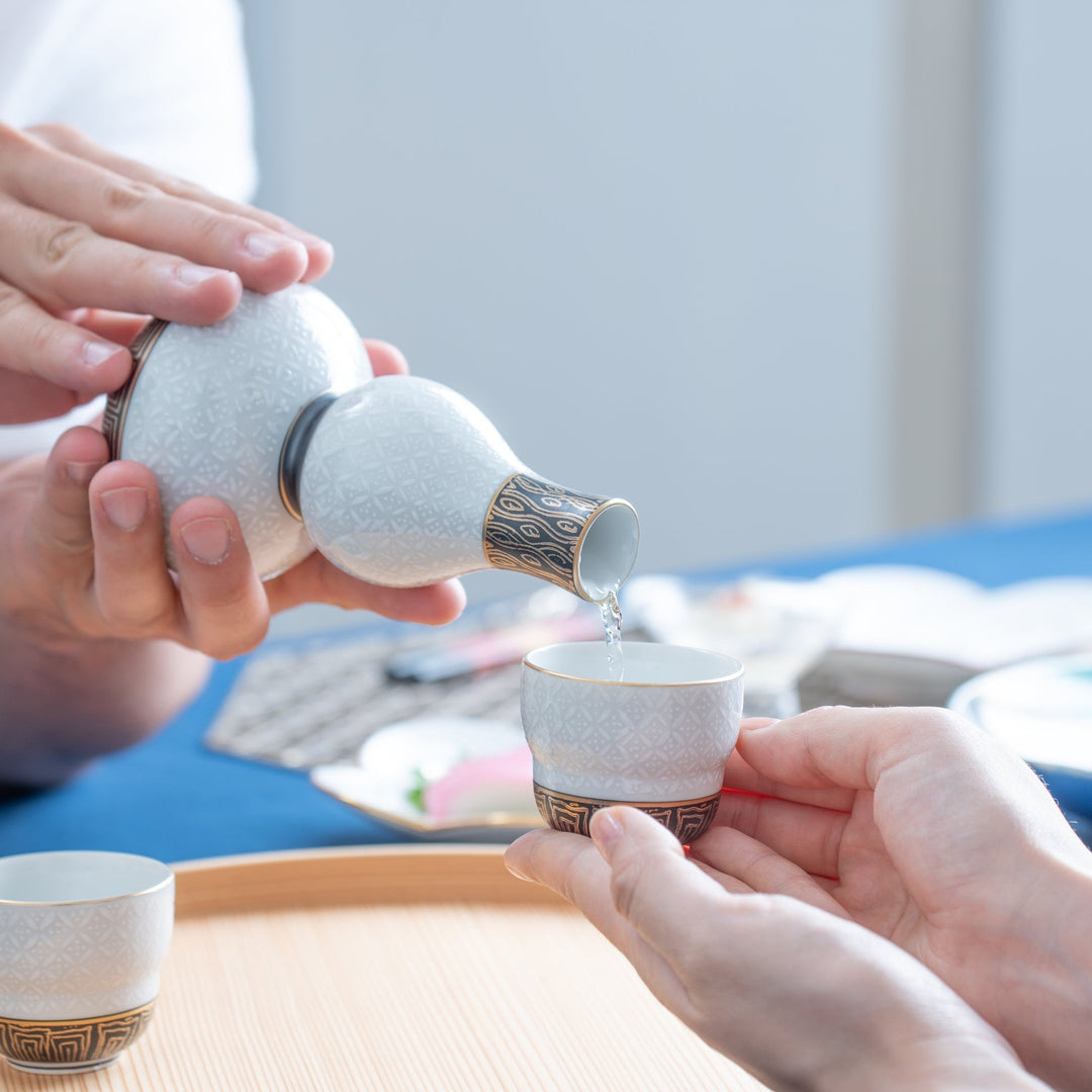 White Cloisonne Sake Set