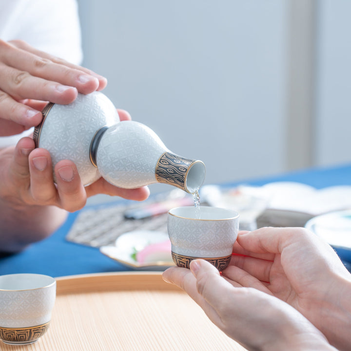 White Cloisonne Sake Set