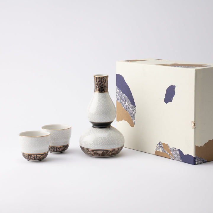 White Cloisonne Sake Set