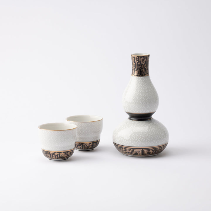 White Cloisonne Sake Set