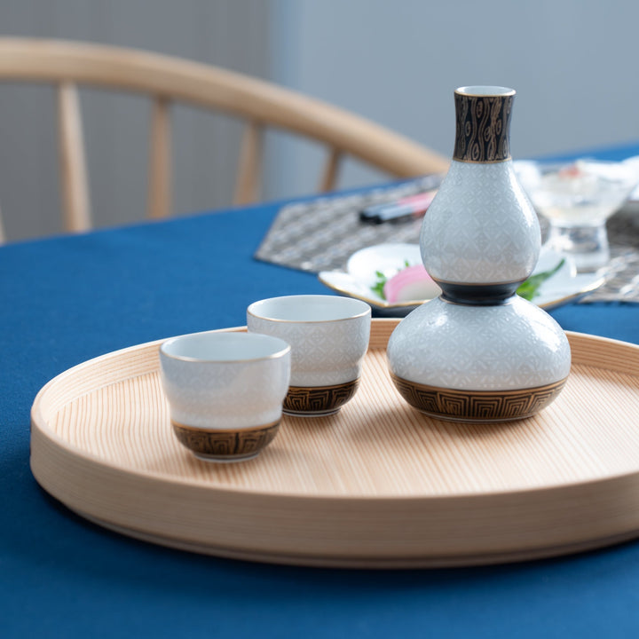 White Cloisonne Sake Set